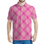 Pink And Green Plaid Pattern Print Men's Polo Shirt