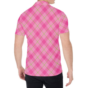 Pink And Green Plaid Pattern Print Men's Shirt