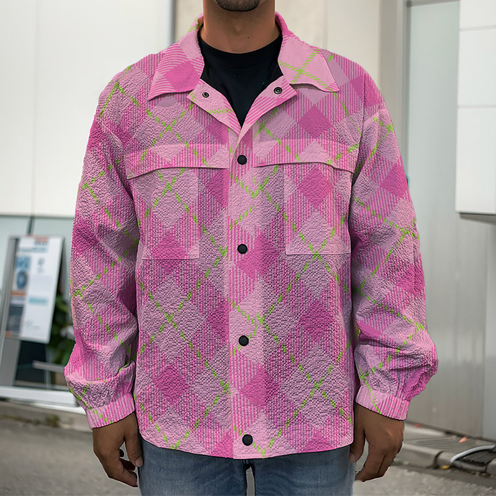 Pink And Green Plaid Pattern Print Men's Shirt Jacket