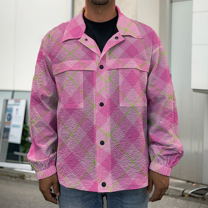 Pink And Green Plaid Pattern Print Men's Shirt Jacket