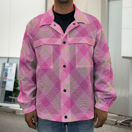 Pink And Green Plaid Pattern Print Men's Shirt Jacket