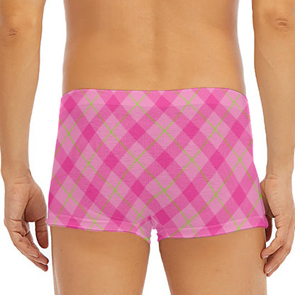 Pink And Green Plaid Pattern Print Men's Short Boxer Briefs