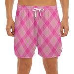 Pink And Green Plaid Pattern Print Men's Split Running Shorts