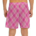Pink And Green Plaid Pattern Print Men's Split Running Shorts