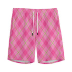 Pink And Green Plaid Pattern Print Men's Sports Shorts