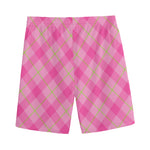 Pink And Green Plaid Pattern Print Men's Sports Shorts