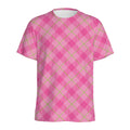 Pink And Green Plaid Pattern Print Men's Athletic T-Shirt