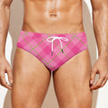 Pink And Green Plaid Pattern Print Men's Swim Briefs
