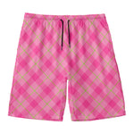 Pink And Green Plaid Pattern Print Men's Swim Trunks