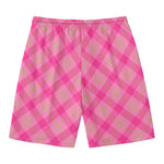 Pink And Green Plaid Pattern Print Men's Swim Trunks