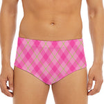 Pink And Green Plaid Pattern Print Men's Triangle Swim Briefs