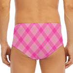 Pink And Green Plaid Pattern Print Men's Triangle Swim Briefs