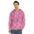 Pink And Green Plaid Pattern Print Men's Velvet Pullover Hoodie