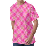 Pink And Green Plaid Pattern Print Men's Velvet T-Shirt
