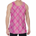 Pink And Green Plaid Pattern Print Men's Velvet Tank Top
