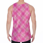Pink And Green Plaid Pattern Print Men's Velvet Tank Top