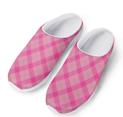 Pink And Green Plaid Pattern Print Mesh Casual Shoes