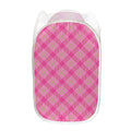 Pink And Green Plaid Pattern Print Mesh Laundry Hamper