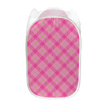 Pink And Green Plaid Pattern Print Mesh Laundry Hamper