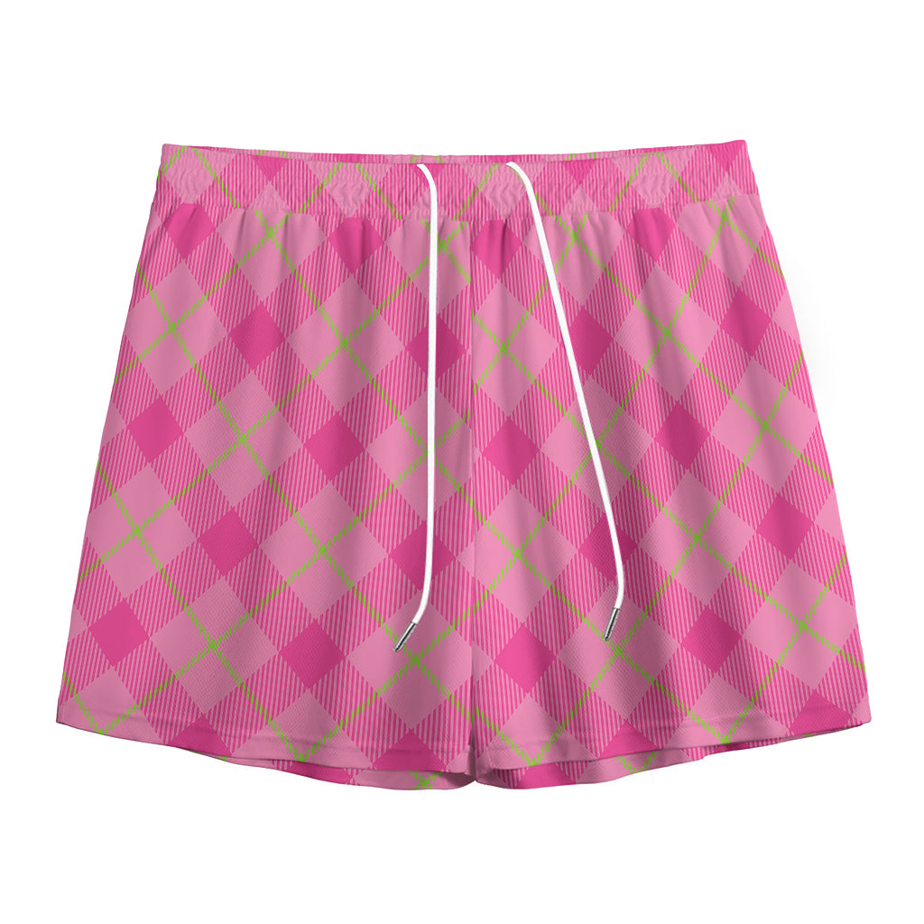 Pink And Green Plaid Pattern Print Mesh Shorts