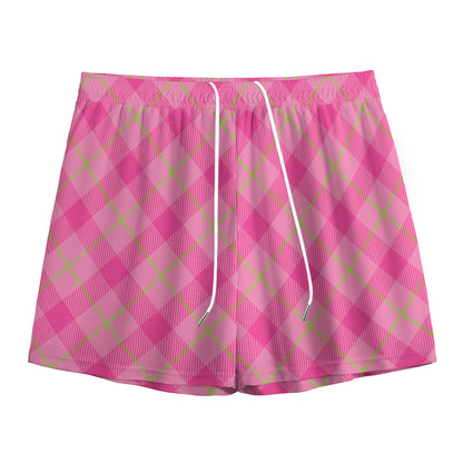 Pink And Green Plaid Pattern Print Mesh Shorts