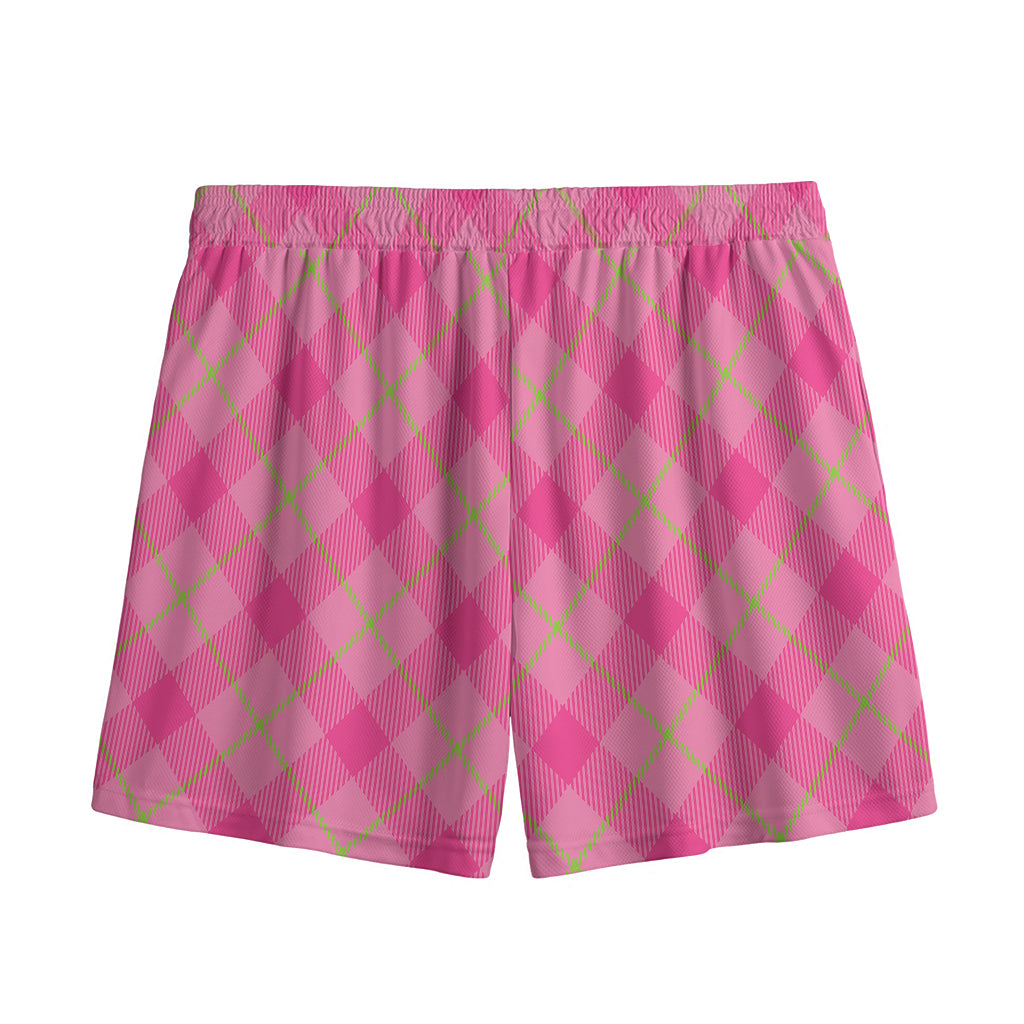 Pink And Green Plaid Pattern Print Mesh Shorts