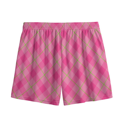Pink And Green Plaid Pattern Print Mesh Shorts