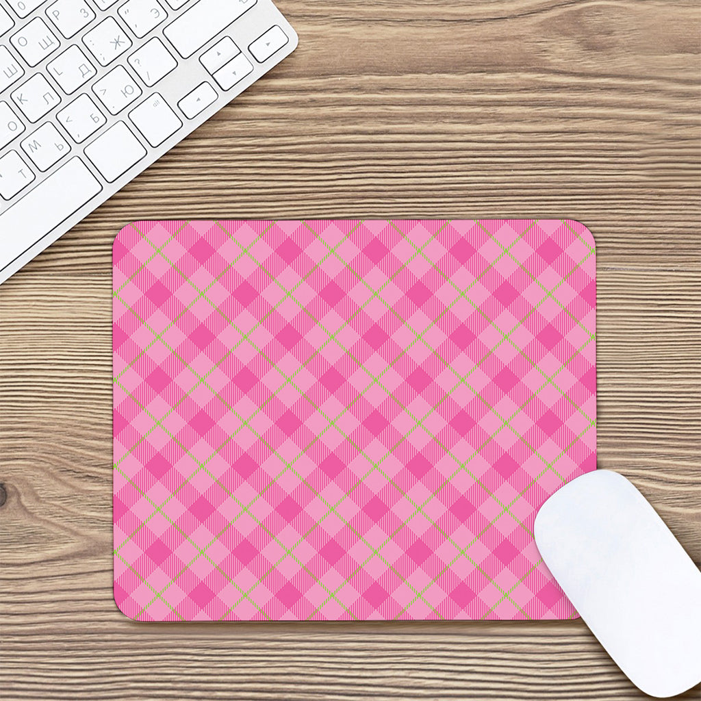 Pink And Green Plaid Pattern Print Mouse Pad