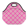 Pink And Green Plaid Pattern Print Neoprene Lunch Bag