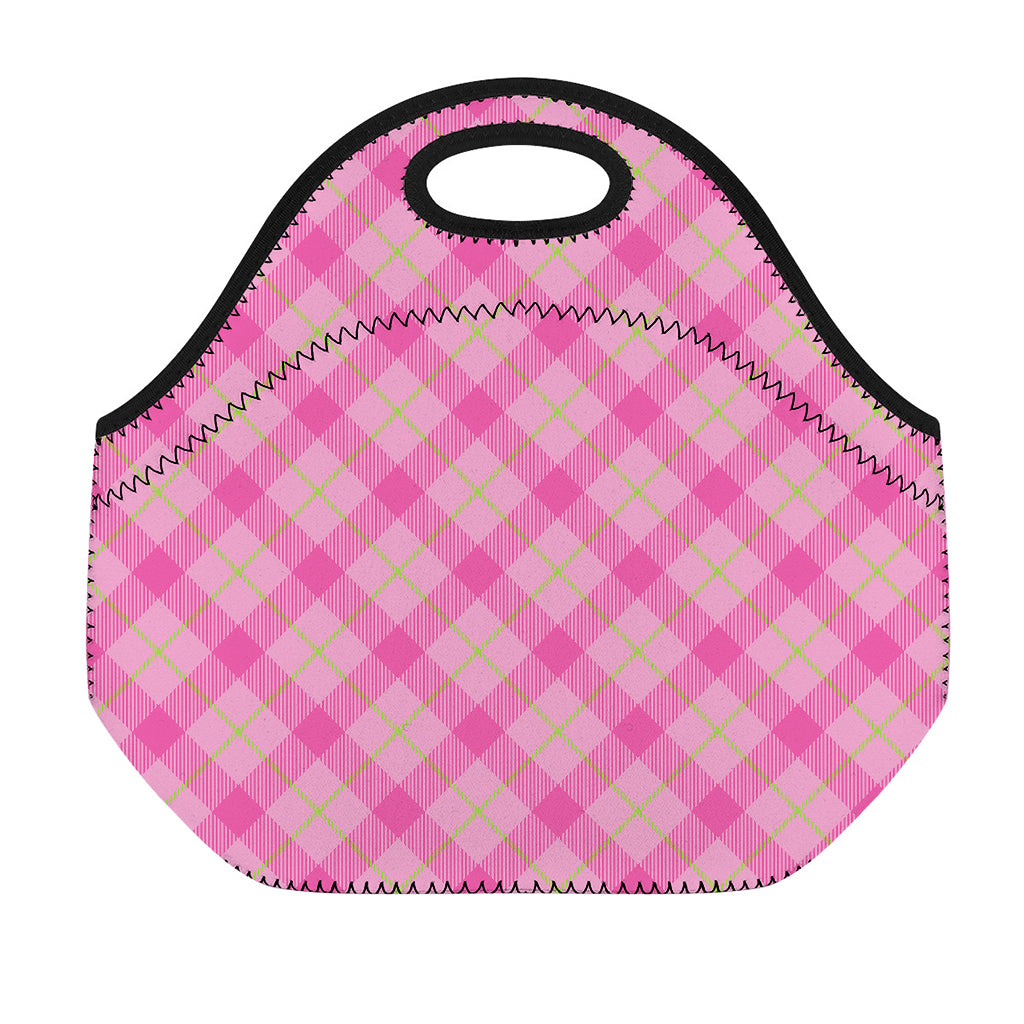 Pink And Green Plaid Pattern Print Neoprene Lunch Bag