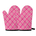 Pink And Green Plaid Pattern Print Oven Mitts