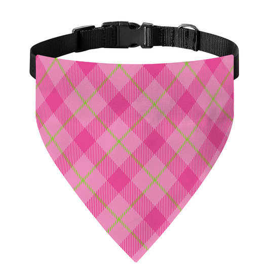 Pink And Green Plaid Pattern Print Over The Collar Dog Bandana