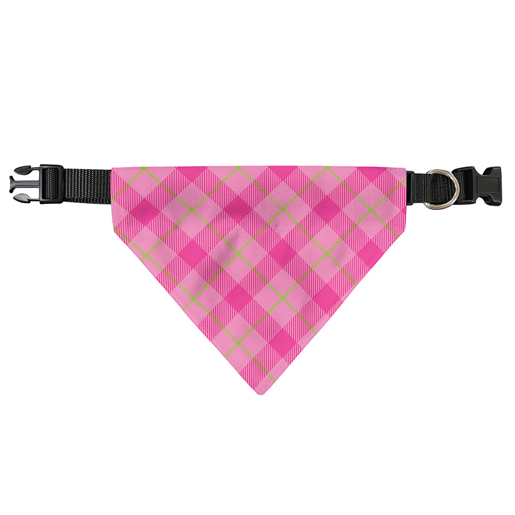 Pink And Green Plaid Pattern Print Over The Collar Dog Bandana