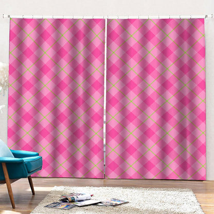 Pink And Green Plaid Pattern Print Pencil Pleat Curtains