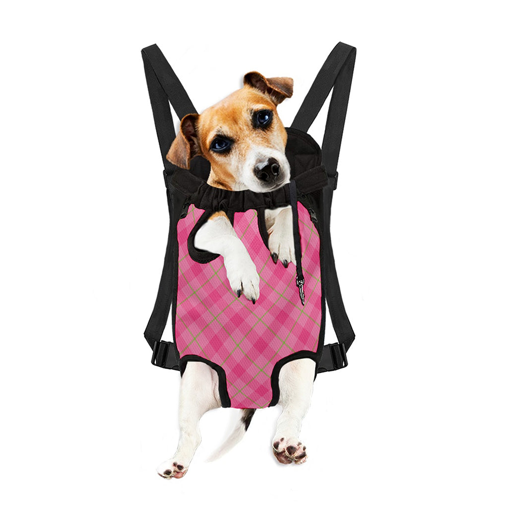 Pink And Green Plaid Pattern Print Pet Carrier Backpack