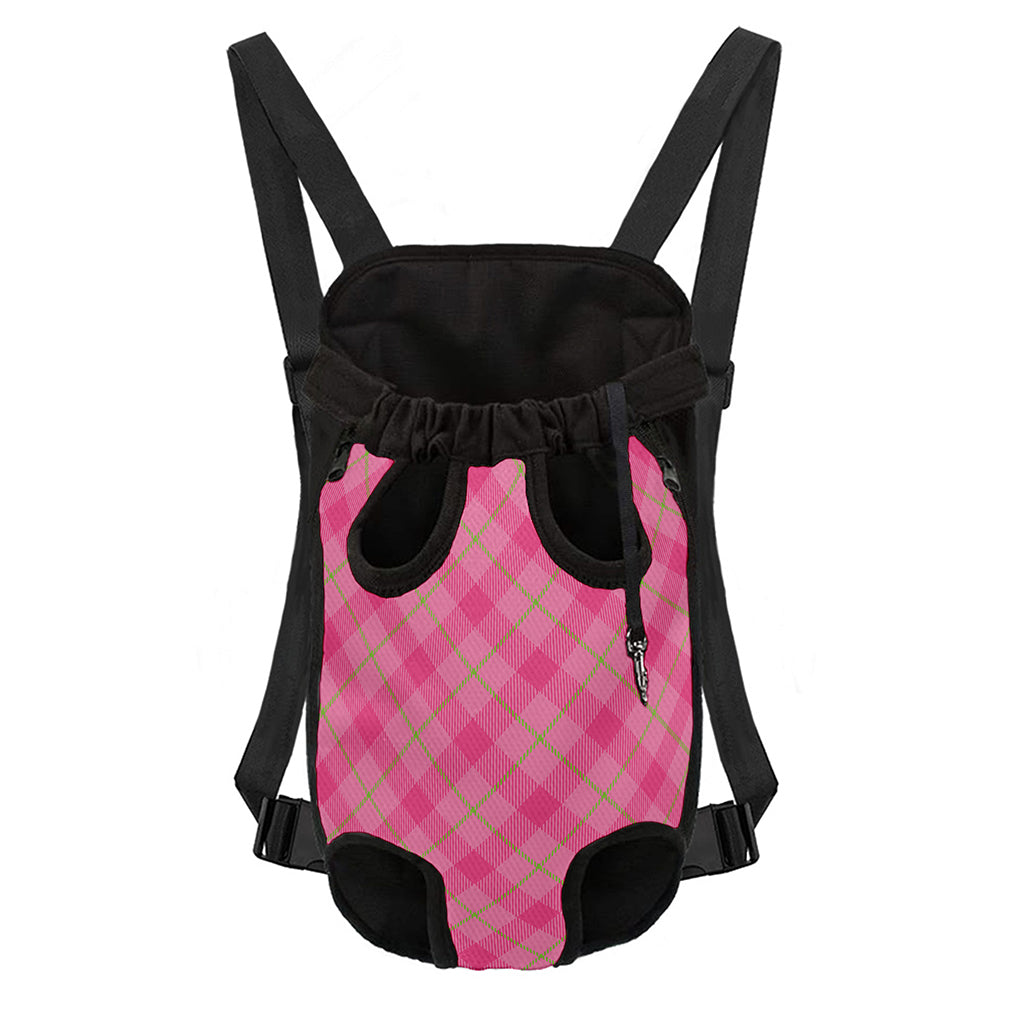 Pink And Green Plaid Pattern Print Pet Carrier Backpack