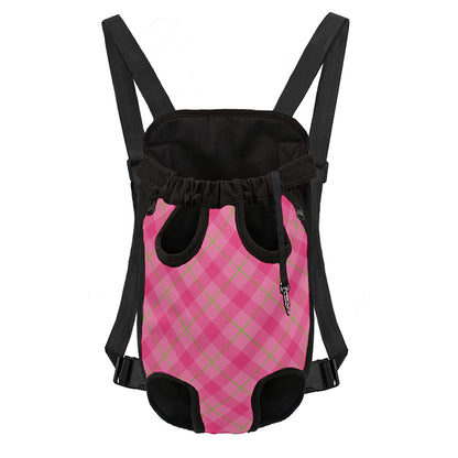 Pink And Green Plaid Pattern Print Pet Carrier Backpack