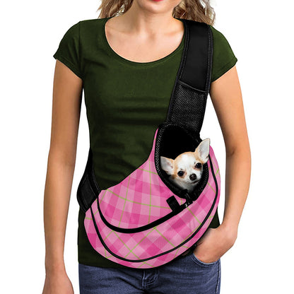 Pink And Green Plaid Pattern Print Pet Sling Carrier