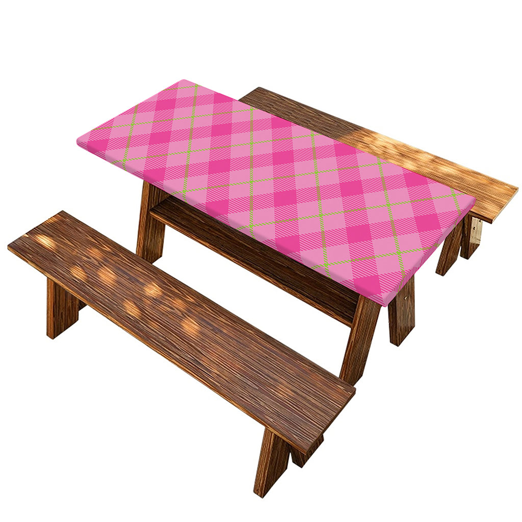 Pink And Green Plaid Pattern Print Picnic Table Cover