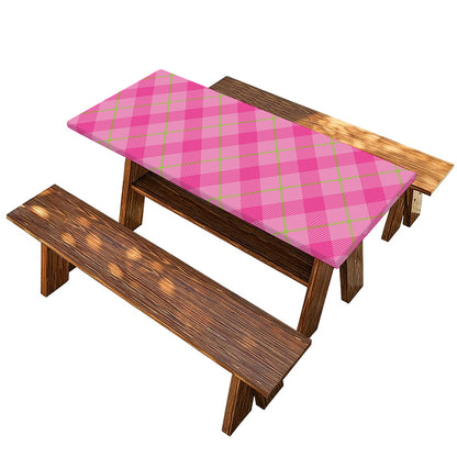 Pink And Green Plaid Pattern Print Picnic Table Cover