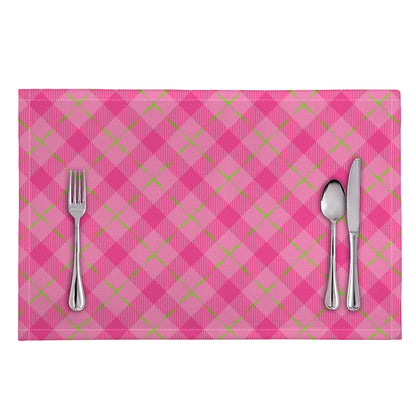 Pink And Green Plaid Pattern Print Placemat