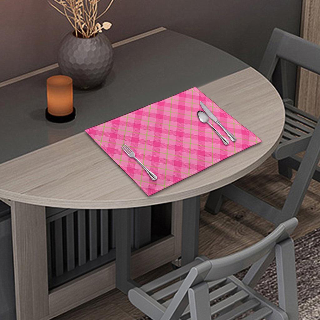 Pink And Green Plaid Pattern Print Placemat
