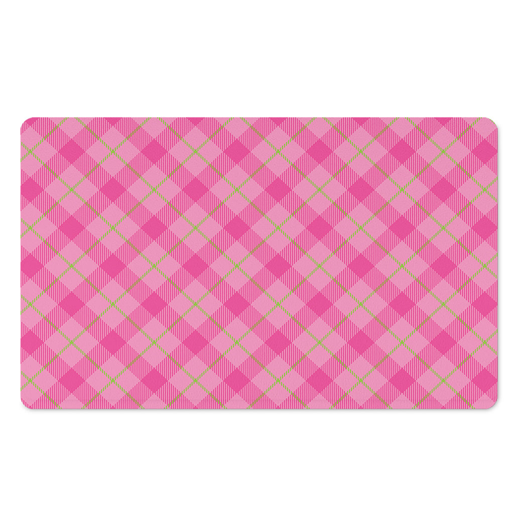 Pink And Green Plaid Pattern Print Polyester Doormat