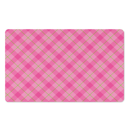 Pink And Green Plaid Pattern Print Polyester Doormat