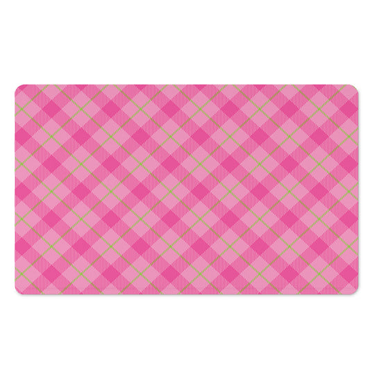Pink And Green Plaid Pattern Print Polyester Doormat