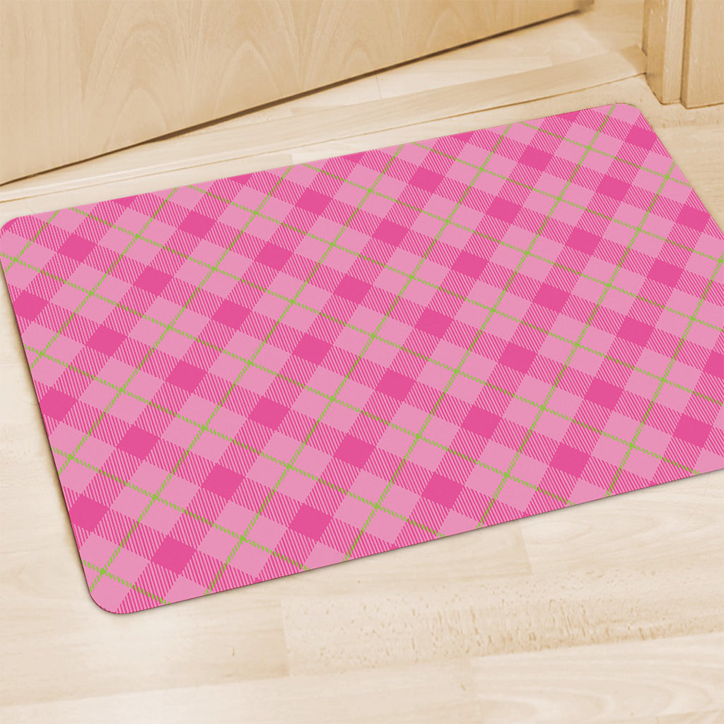 Pink And Green Plaid Pattern Print Polyester Doormat