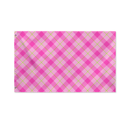 Pink And Green Plaid Pattern Print Polyester Flag