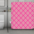 Pink And Green Plaid Pattern Print Polyester Shower Curtain