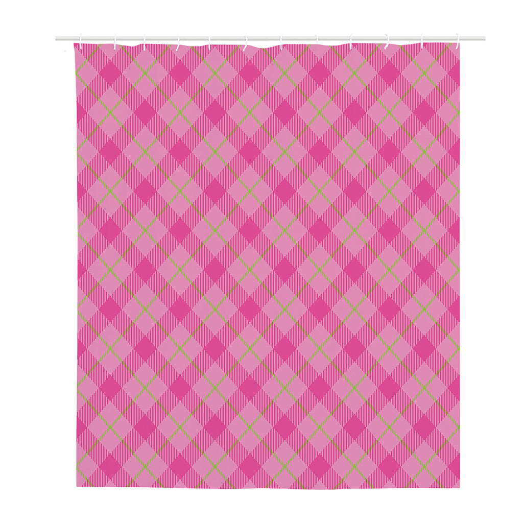 Pink And Green Plaid Pattern Print Polyester Shower Curtain
