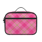 Pink And Green Plaid Pattern Print Portable Lunch Bag